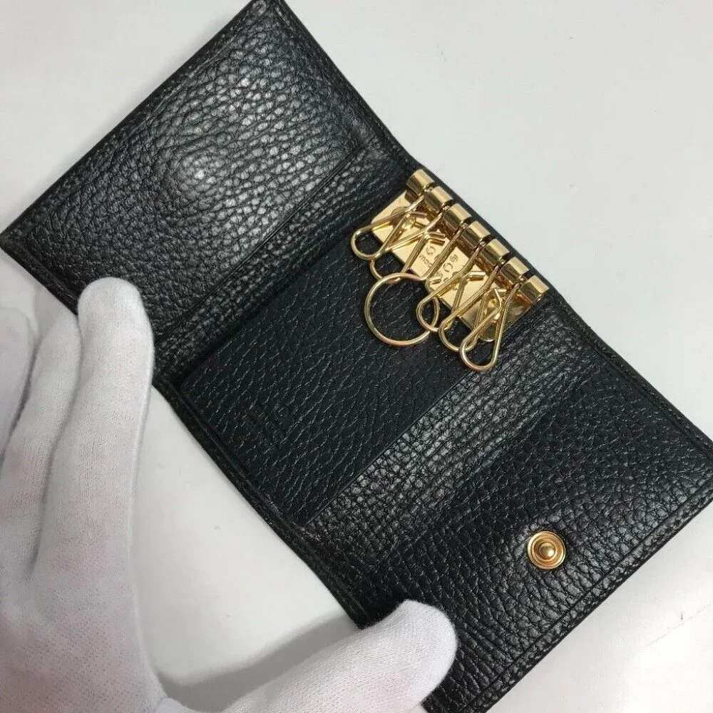 GUCCI 456118 GG Marmont 6-Ring key Key Case Leather Black/Gold